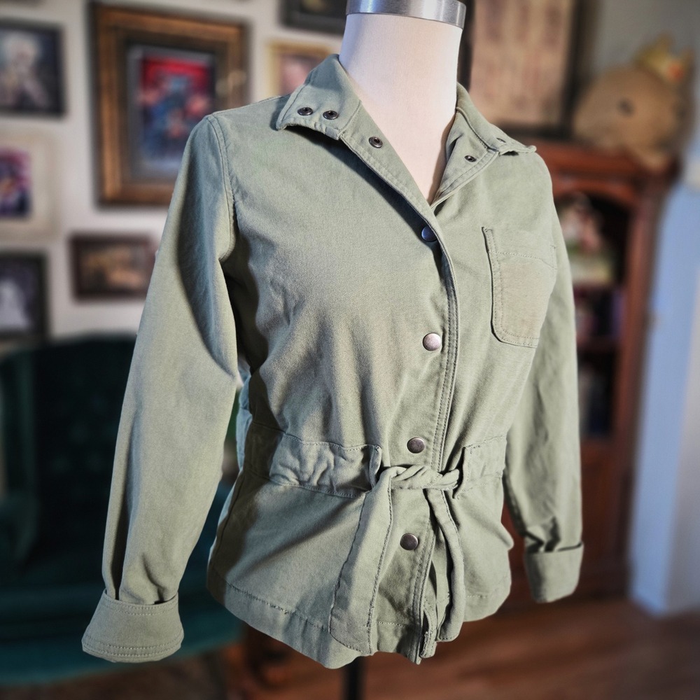 Lauren Conrad Utility Jacket Olive Green Cinch Waist Snap Front XS